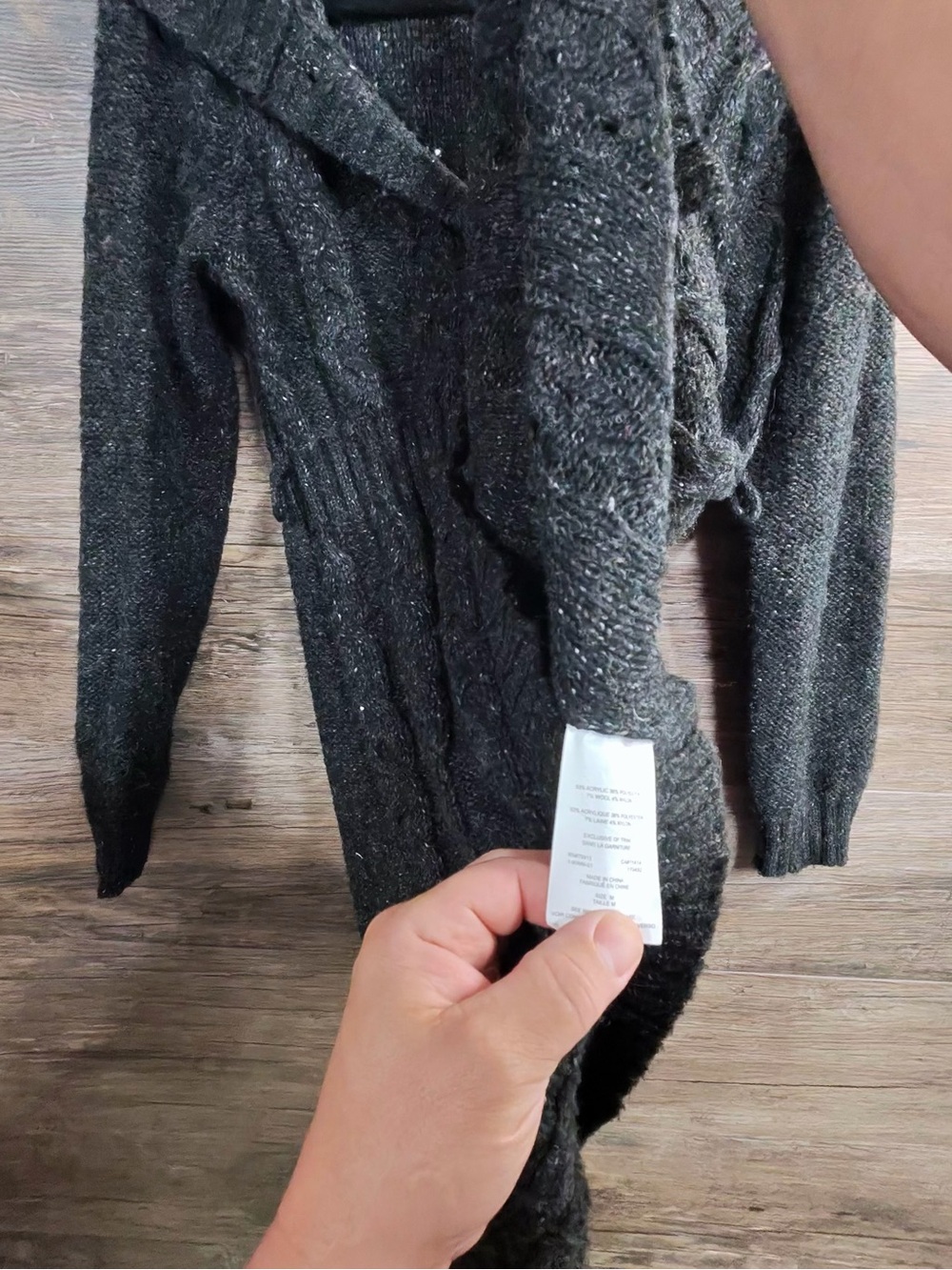 Motherhood Maternity Black Hooded Cable-Knit Button Cardigan with Belt - Picture 6 of 10